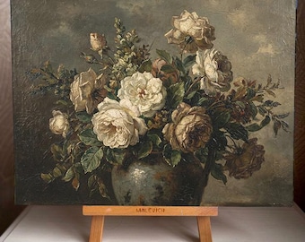 Antique Rose Floral Print: Vintage Oil Painting Wall Art (Digital Download)