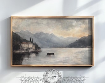 Samsung Frame TV Art Antique Lake Vintage Lake Digital Download Rustic Lake Landscape Painting Oil Style Wall Art For Samsung Frame TV Scene