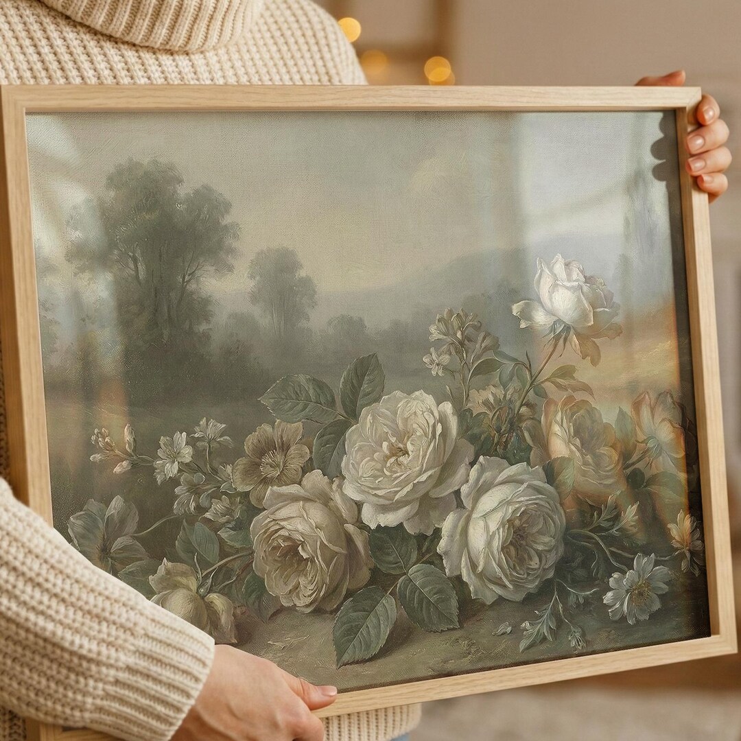 Antique Floral Rose Printable Wall Art: Vintage Oil Painting Style ...