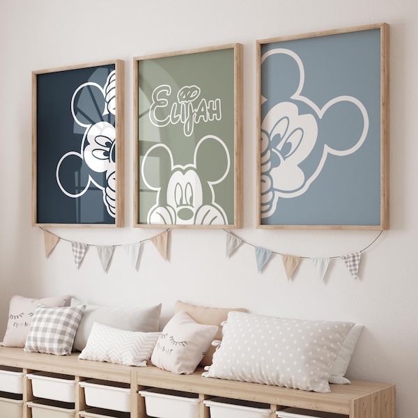 Mickey Mouse Custom Set of 3 Prints Wall Art Personalized Name Sign Boy Room Decor Printable, Custom Name Print, Boys Nursery Decor