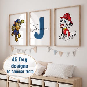 Dogs Themed Wall Art Prints Set of 3 Nursery Decor Paw Custom Print Toddler Boy Digital Posters Personalized Name Boys Girls Room Decor