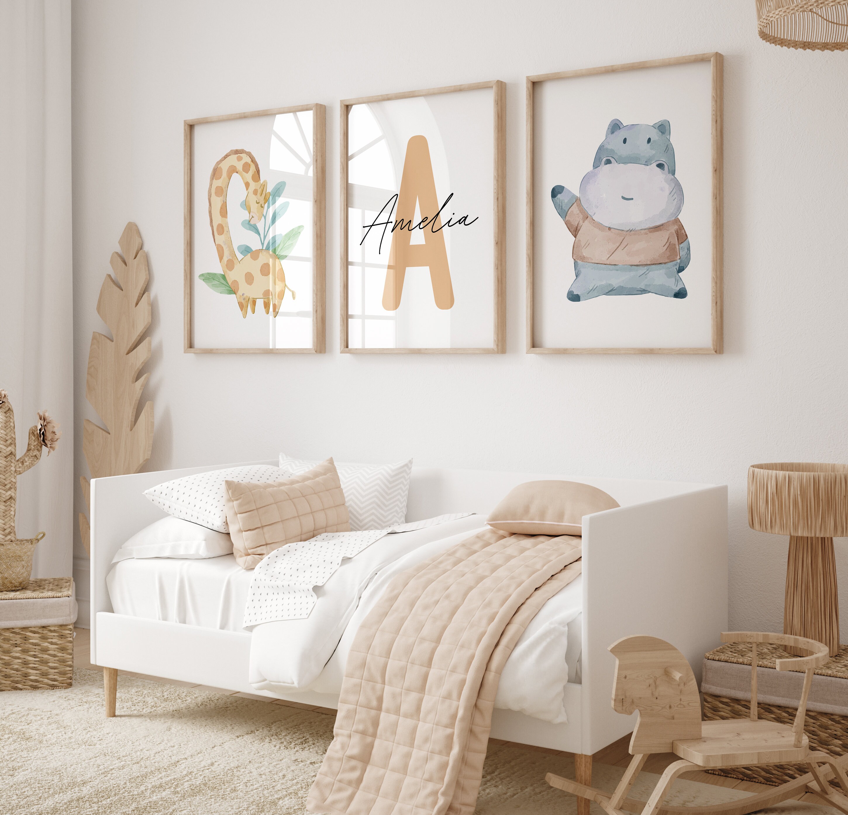Custom Set of 3 Wall Art Print Safari Animal Nursery Decor Personalized ...
