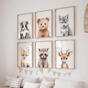 Impresiones de animales del bosque para guardería, arte de pared para regalo, juego de 15 impresiones de animales del bosque para decoración de habitación de bebé, decoración de guardería con animales del bosque, arte de pared para guardería para imprimir