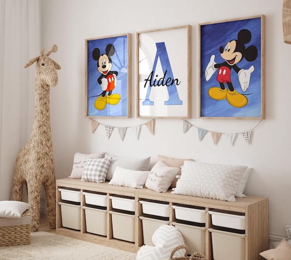Custom Mickey Mouse Wall Art Set of 3 Prints Personalized Name Sign Boy Room Decor Printable, Custom Name Print, Boys Nursery Decor