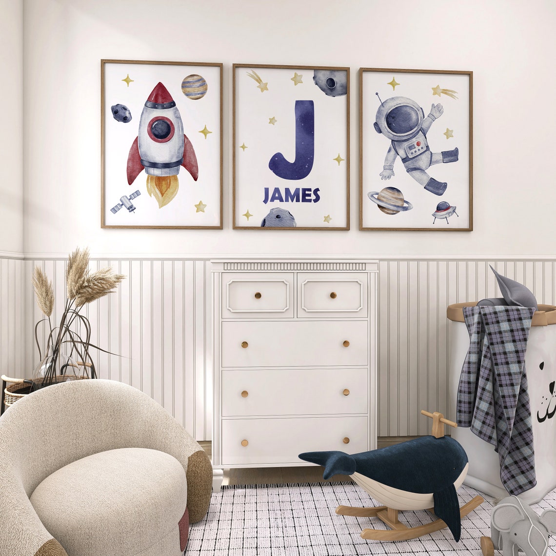 Set of 3 Space Theme Nursery Wall Art Decor Astronaut Spaceship Custom ...