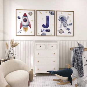 Set of 3 Space Theme Nursery Wall Art Decor Astronaut Spaceship Custom ...