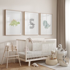 Custom Dinosaur Nursery Print Set of 3 Wall Art Poster Initial Name ...