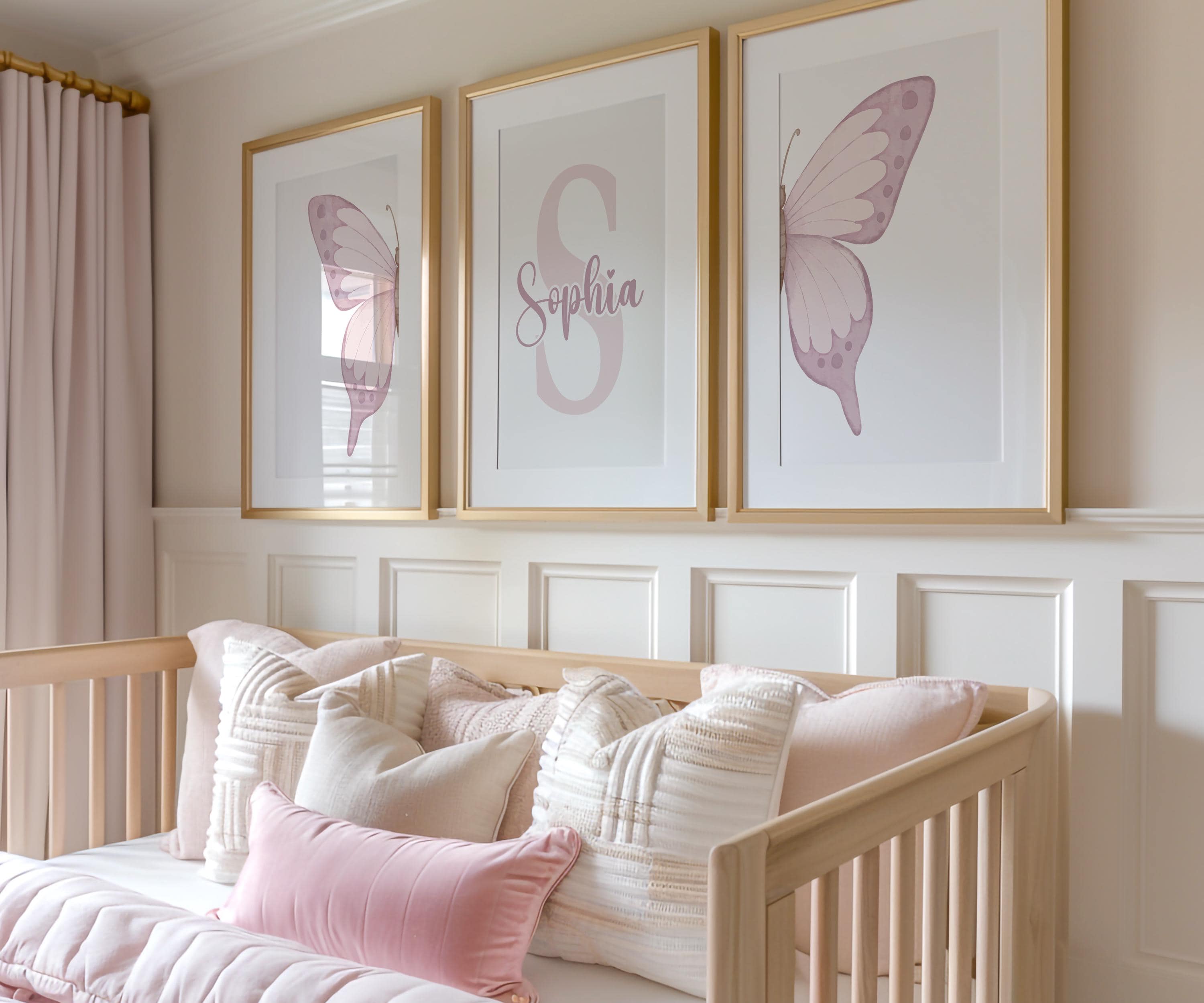 Custom Butterfly Wall Art Set of 3 Prints Personalized Name Sign Girl ...