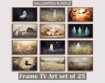Halloween Frame TV Art Set of 25 Bundle, Ghost in Wildflower Autumn & Halloween Fall and Spooky Landscape Digital Art for Samsung Frame TV