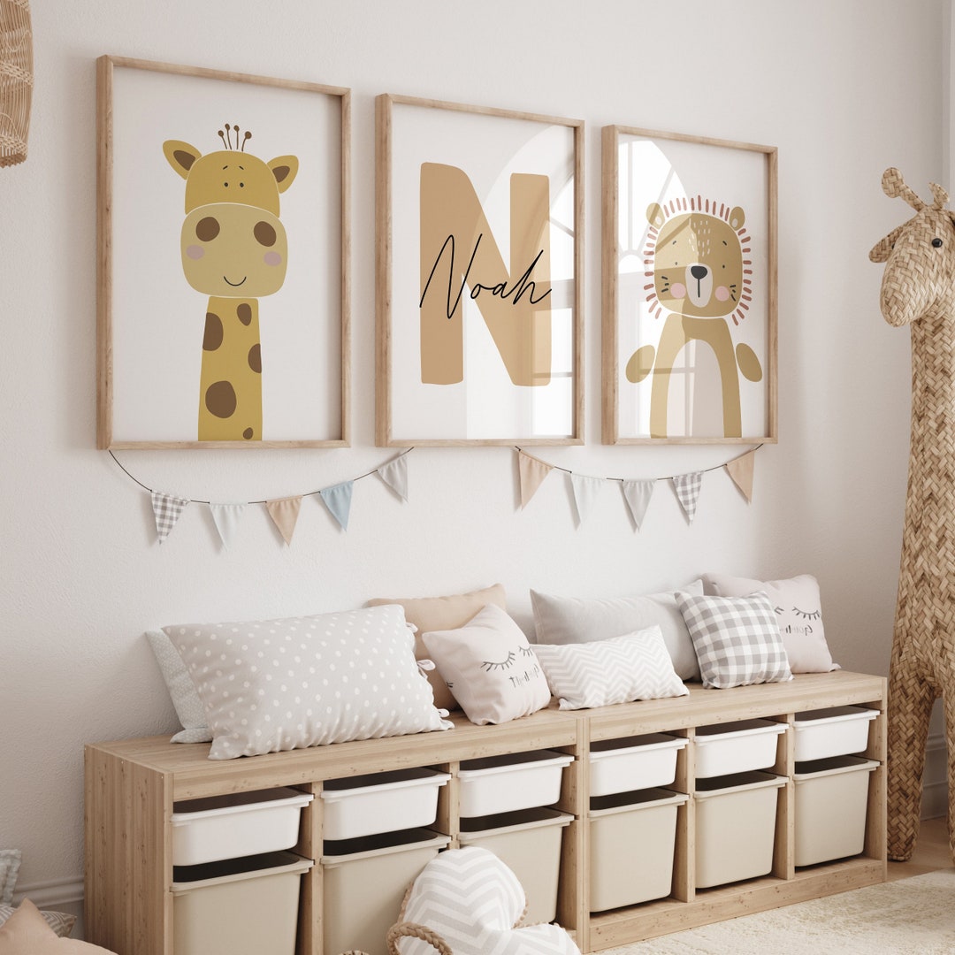 Custom Set of 3 Nursery Animal Wall Art Print Decor Personalized Name ...