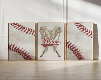 Baseball-Druck 3er-Set Wandkunst Junge Benutzerdefinierte Vintage Baseball-Wanddruck Personalisierte Name Jungen-Dekor Kinderzimmer Junge Kinder druckbares Plakat