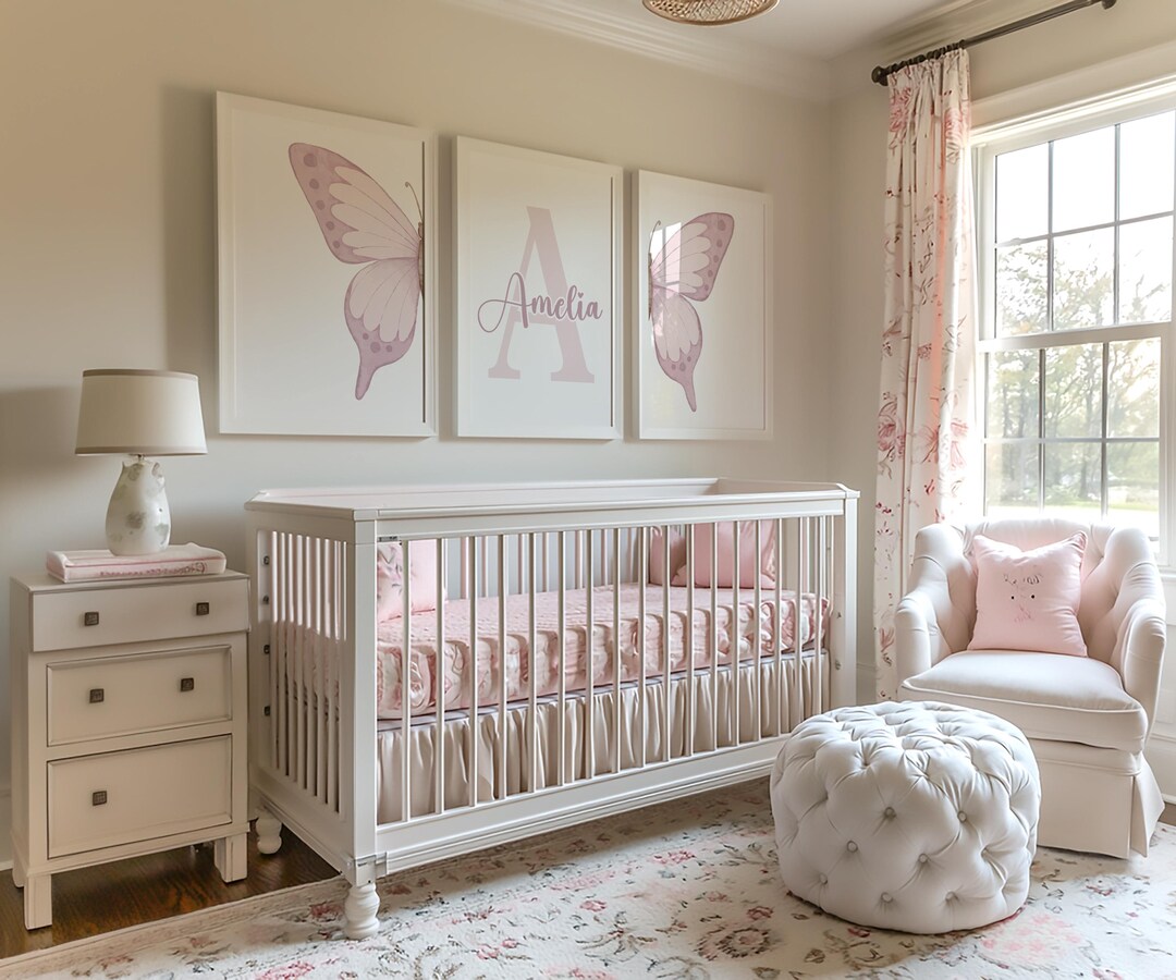 Custom Butterfly Wall Art Set of 3 Prints Personalized Name Sign Girl ...