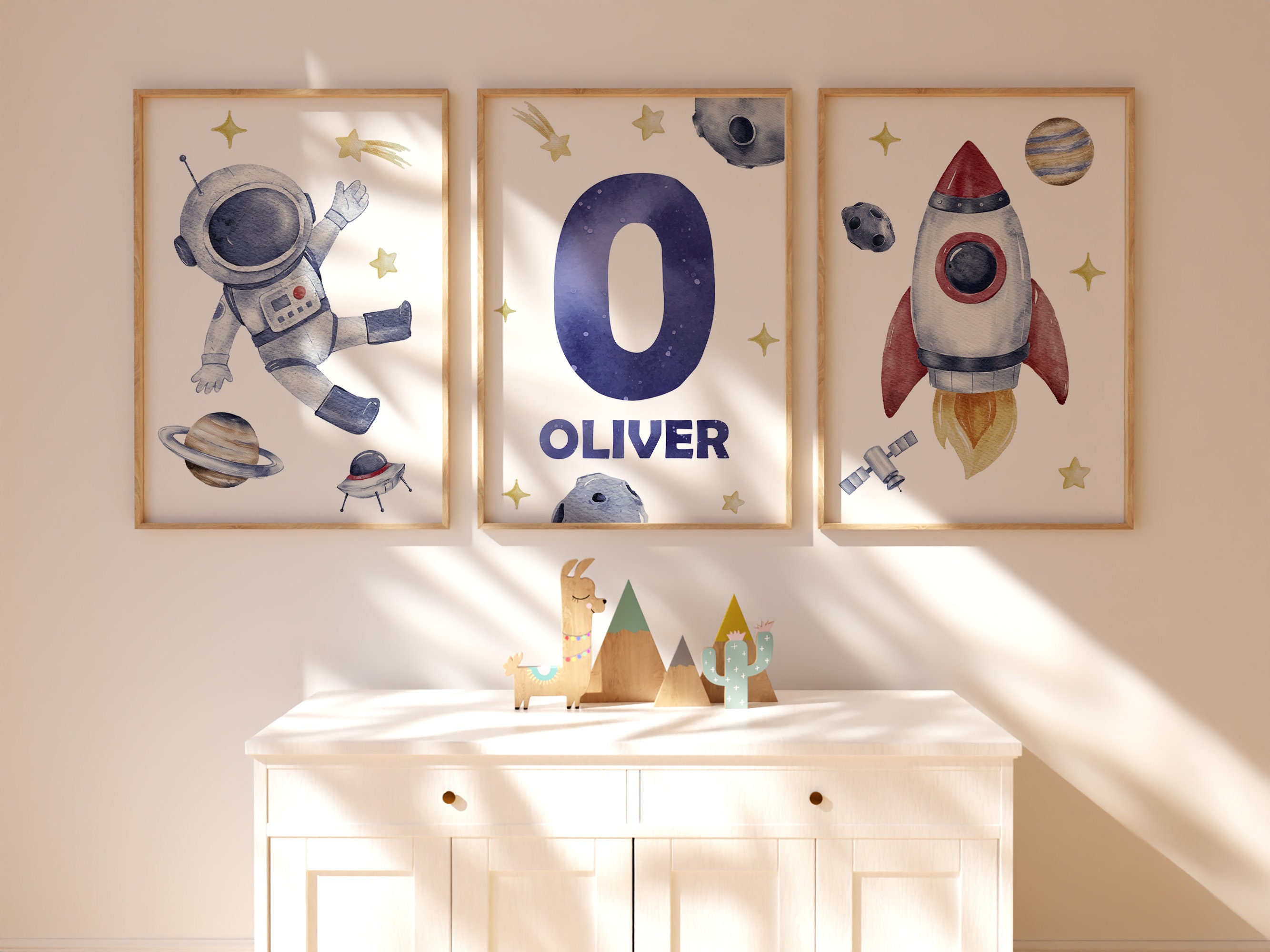 Set of 3 Space Theme Nursery Wall Art Decor Astronaut Spaceship Custom ...