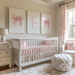 Pink Bow Watercolor Wall Art Set of 3 Prints Personalized Name Sign ...