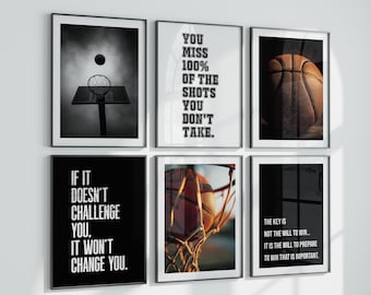 Basketball Set of 6 Prints for Boys, Teen Room Decor Printable Poster Inspirational Quotes Digital Download