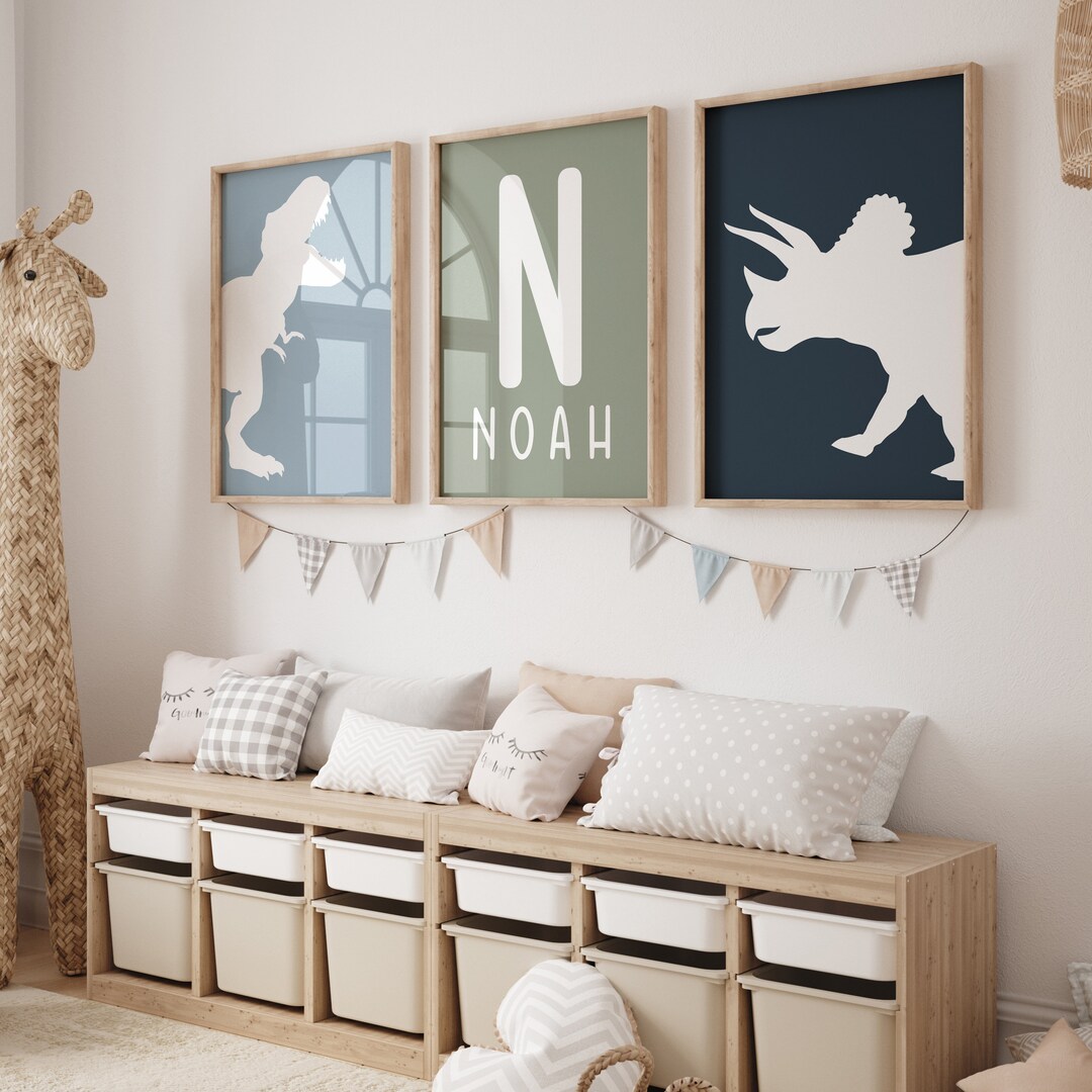 Dinosaur Boy Custom Print Set of 3 Nursery Wall Art Decor Personalized ...