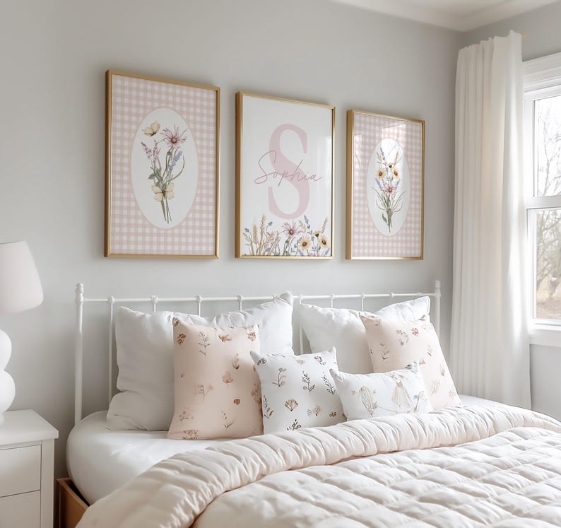 Custom Wildflowers Set of 3 Prints Floral Nursery Wall Art Watercolor ...