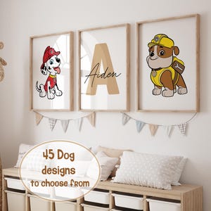 Juego de 3 impresiones artísticas de pared con temática de perros, decoración de guardería, impresión personalizada de patas, pósteres digitales para niños pequeños, nombre personalizado, decoración de habitación para niños y niñas
