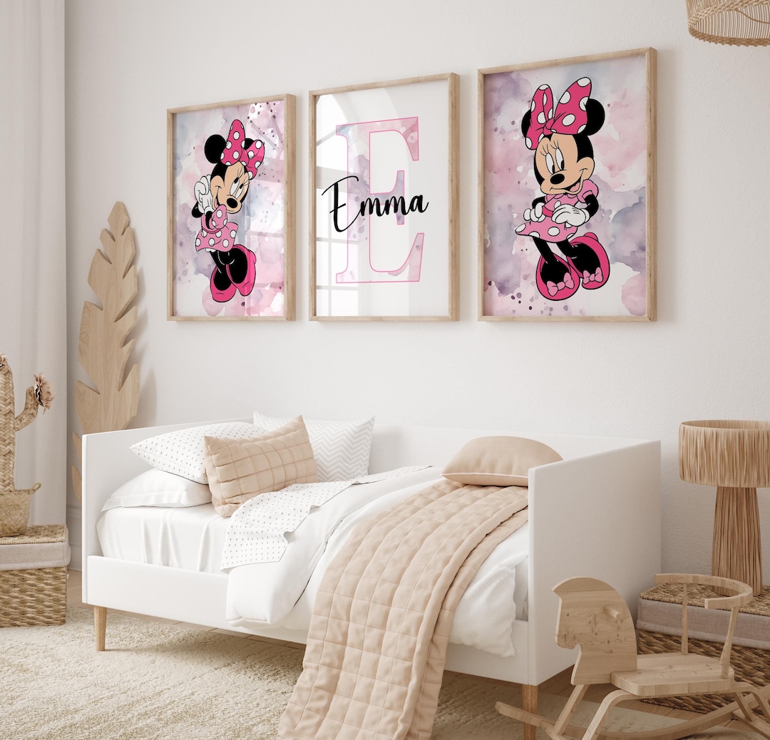 Juego de 3 impresiones de arte de pared personalizado de Minnie Mouse,  letrero con nombre personalizado, decoración para habitación de niña,  impresión ..., image size:1080x1038