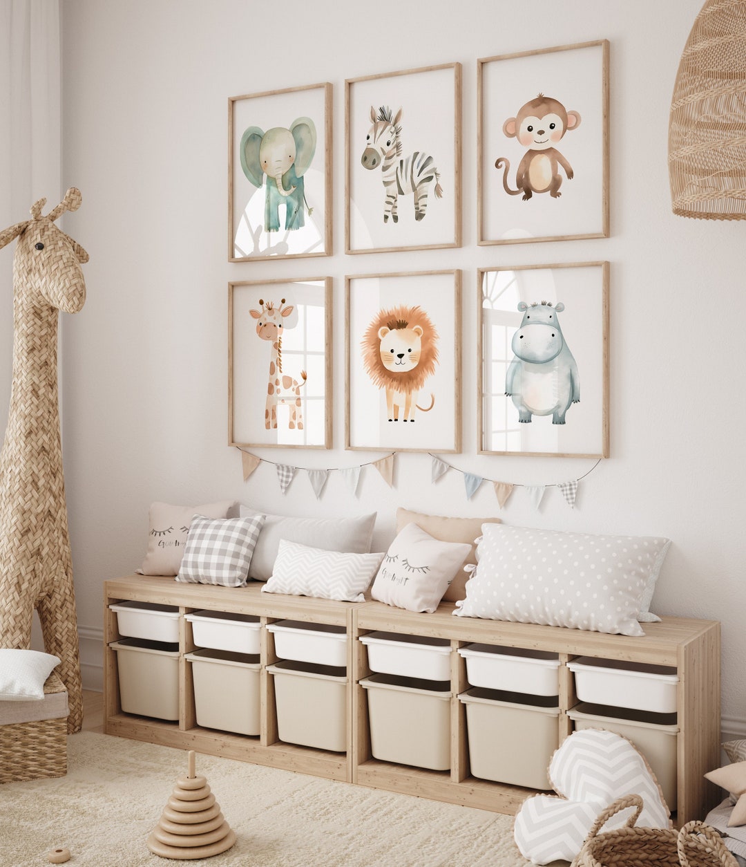 Safari Nursery Print Wall Art, Set of 6 Printable Safari Nursery ...