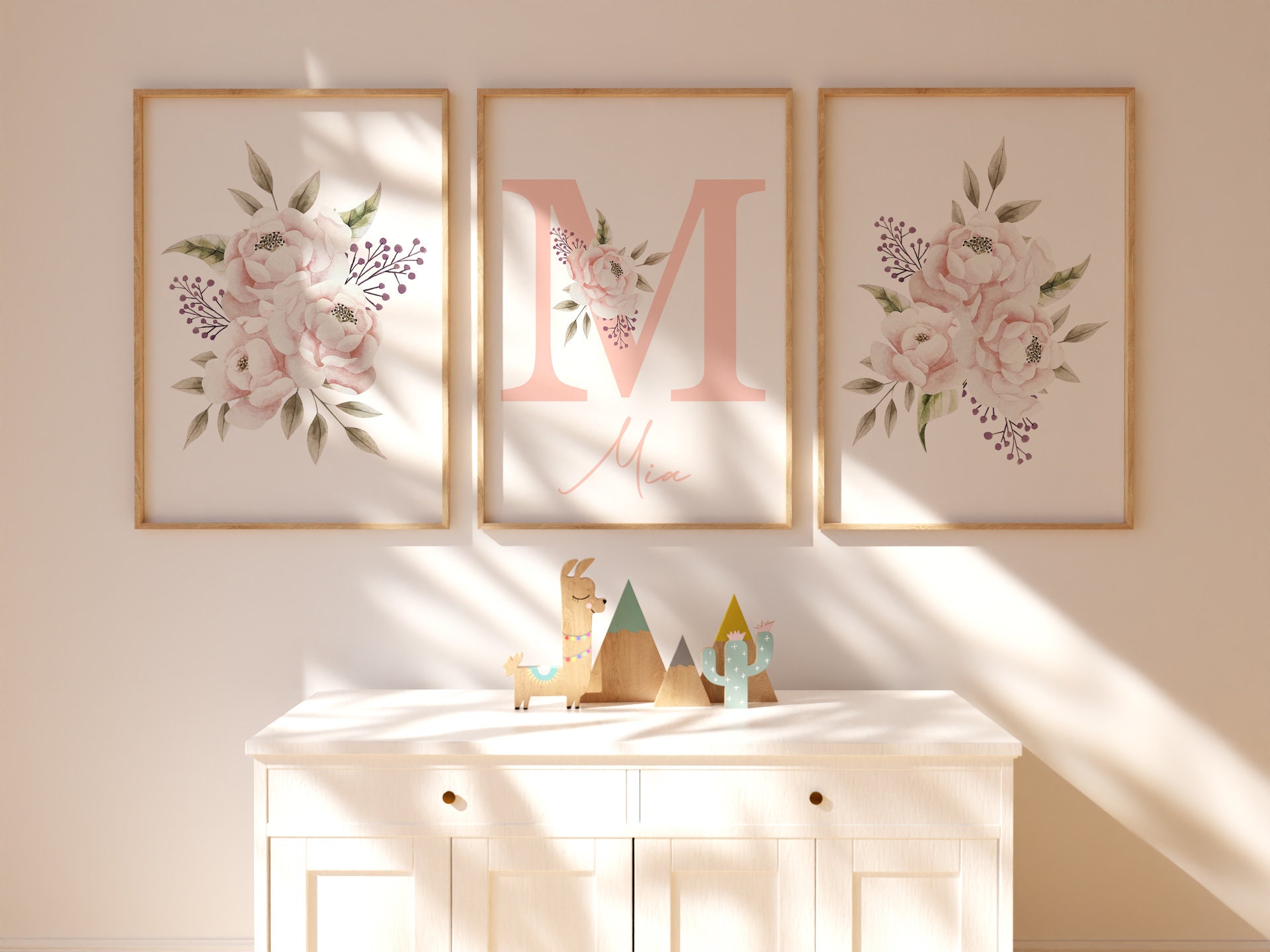 Personalised Floral Nursery Wall Art Pink Girl Nursery Decor Baby Girl ...