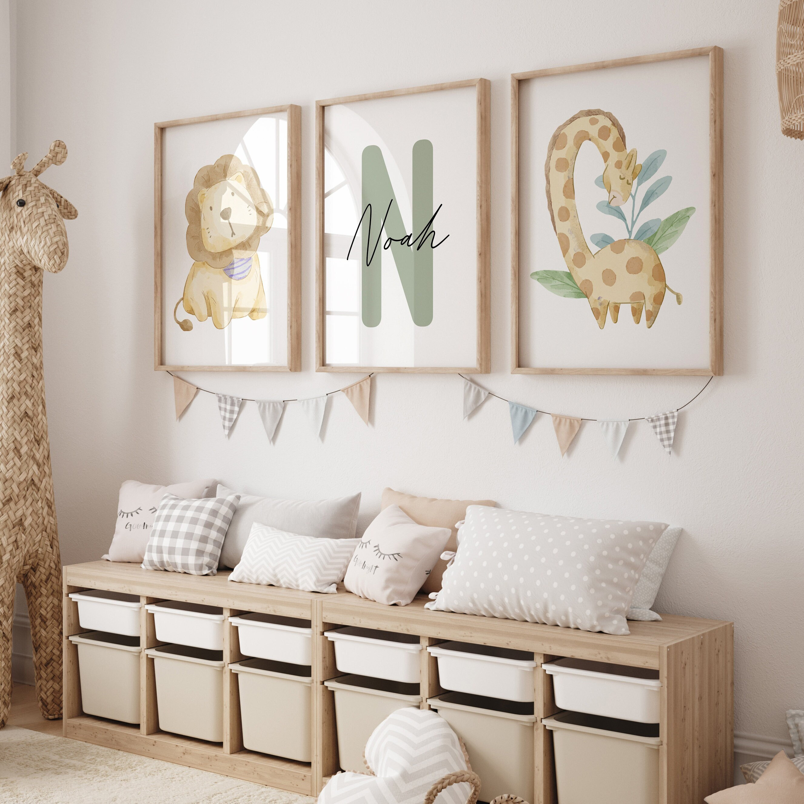 Custom Set of 3 Wall Art Print Safari Animal Nursery Decor Personalized ...