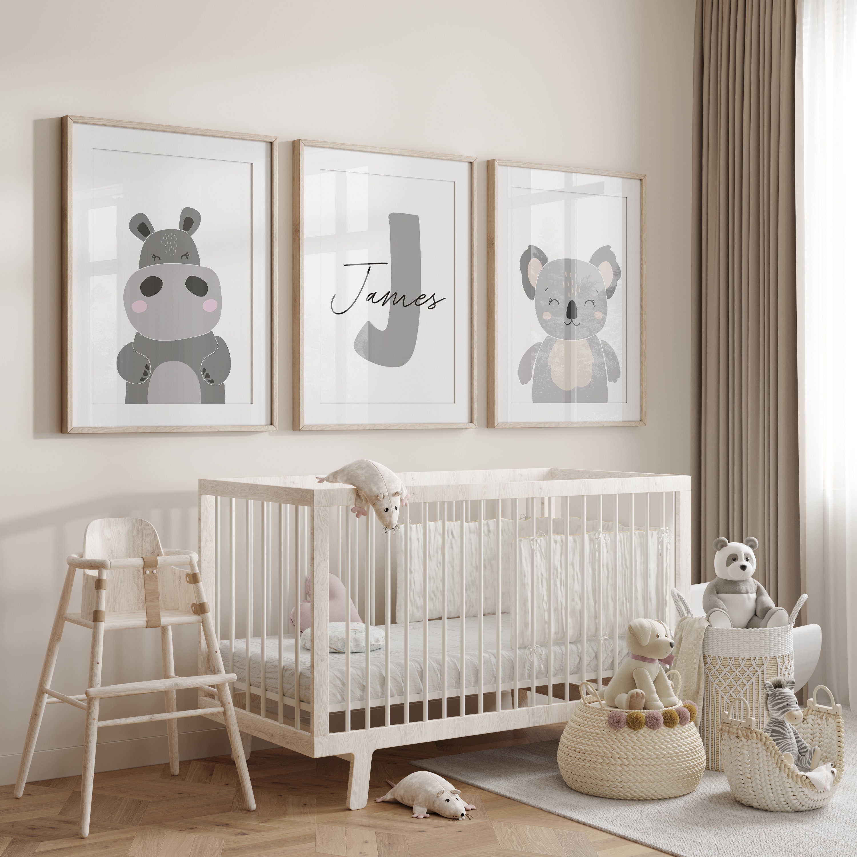 Custom Set of 3 Nursery Animal Wall Art Print Decor Personalized Name ...