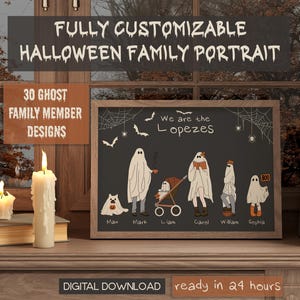 Personalized Ghost Family Print, Halloween Family Portrait, Custom Family Wall Art Printable Halloween Pets Art, Halloween Family Sign Decor