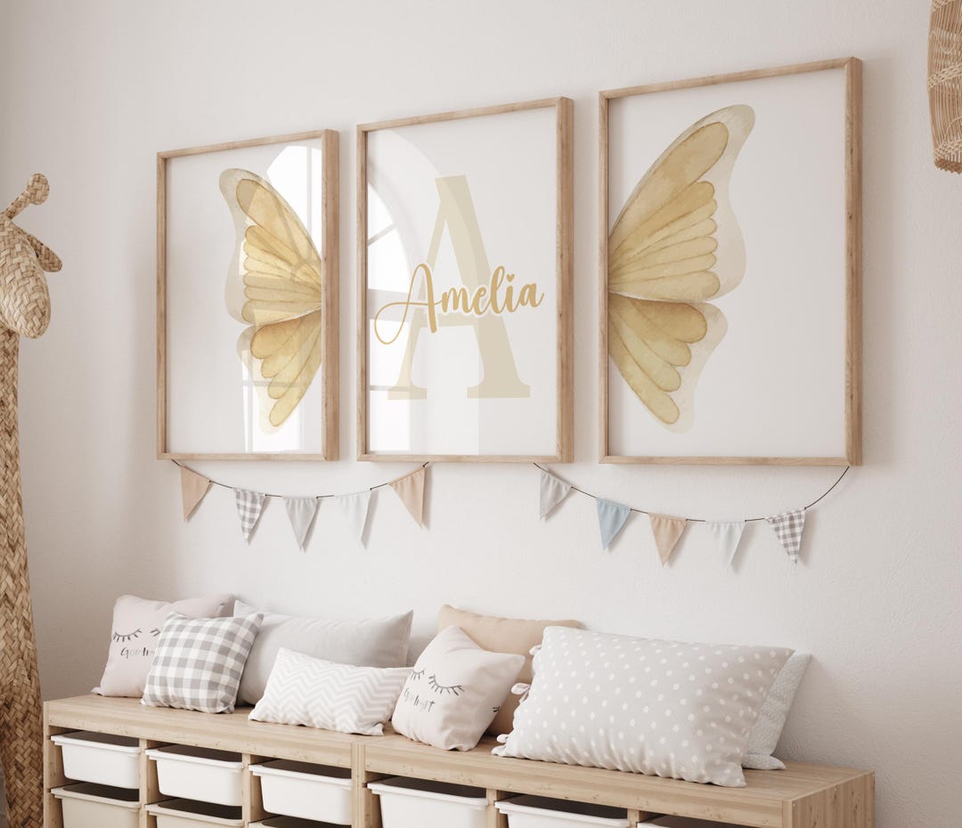Butterfly Set of 3 Prints Custom Wall Art Personalized Name Sign Girl ...