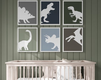 Set of 6 Dinosaur Prints Wall Art Digital T-Rex Playroom Kids Triceratops Wall Art Brachiosaurus Nursery Decor PRINTABLE Boy Room Posters