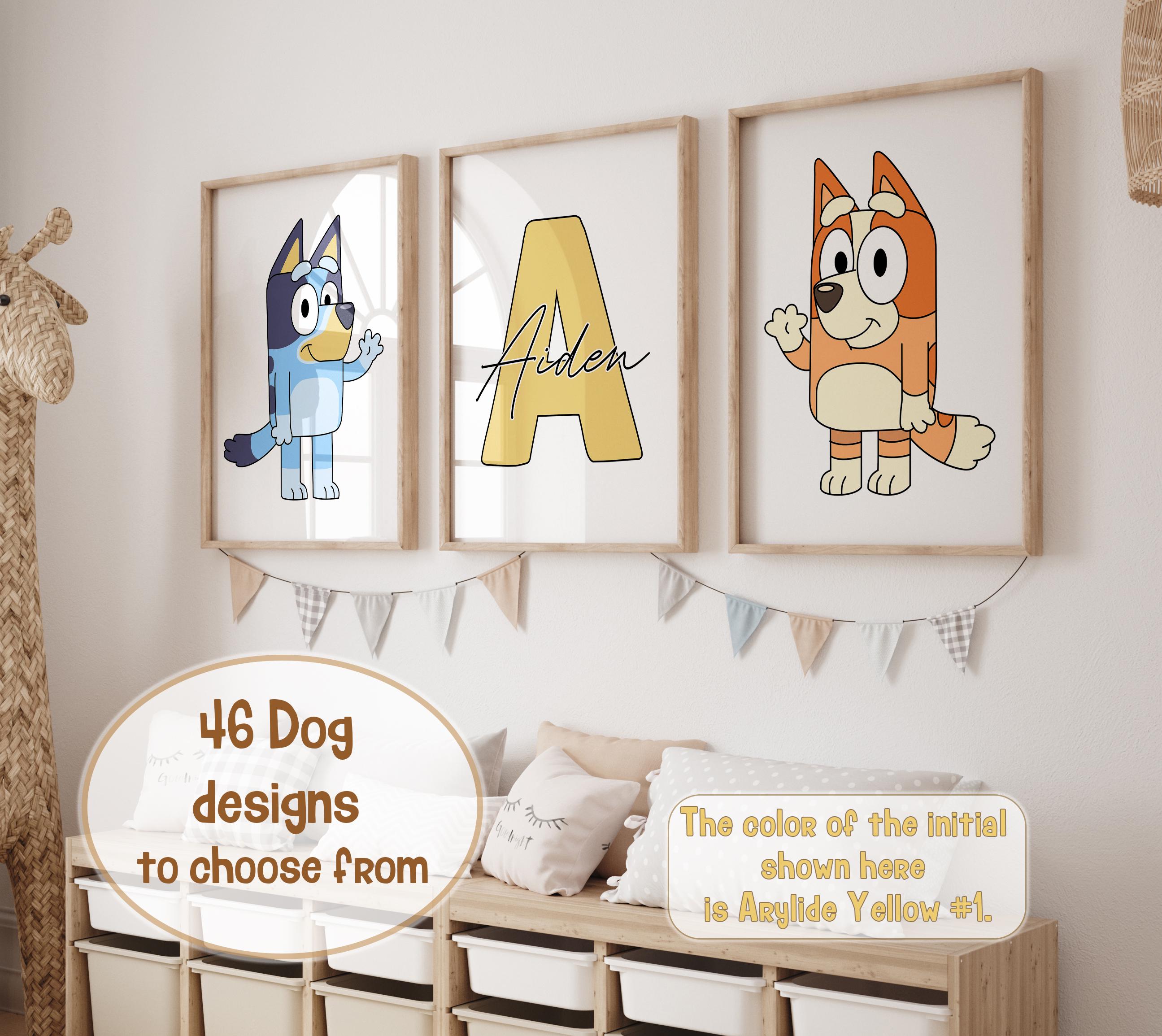 Blue Dog Themed Wall Art Prints Set of 3 Nursery Decor Dogs Custom Print Toddler Boy Digital Posters Personalized Name Boys Girls Room Decor