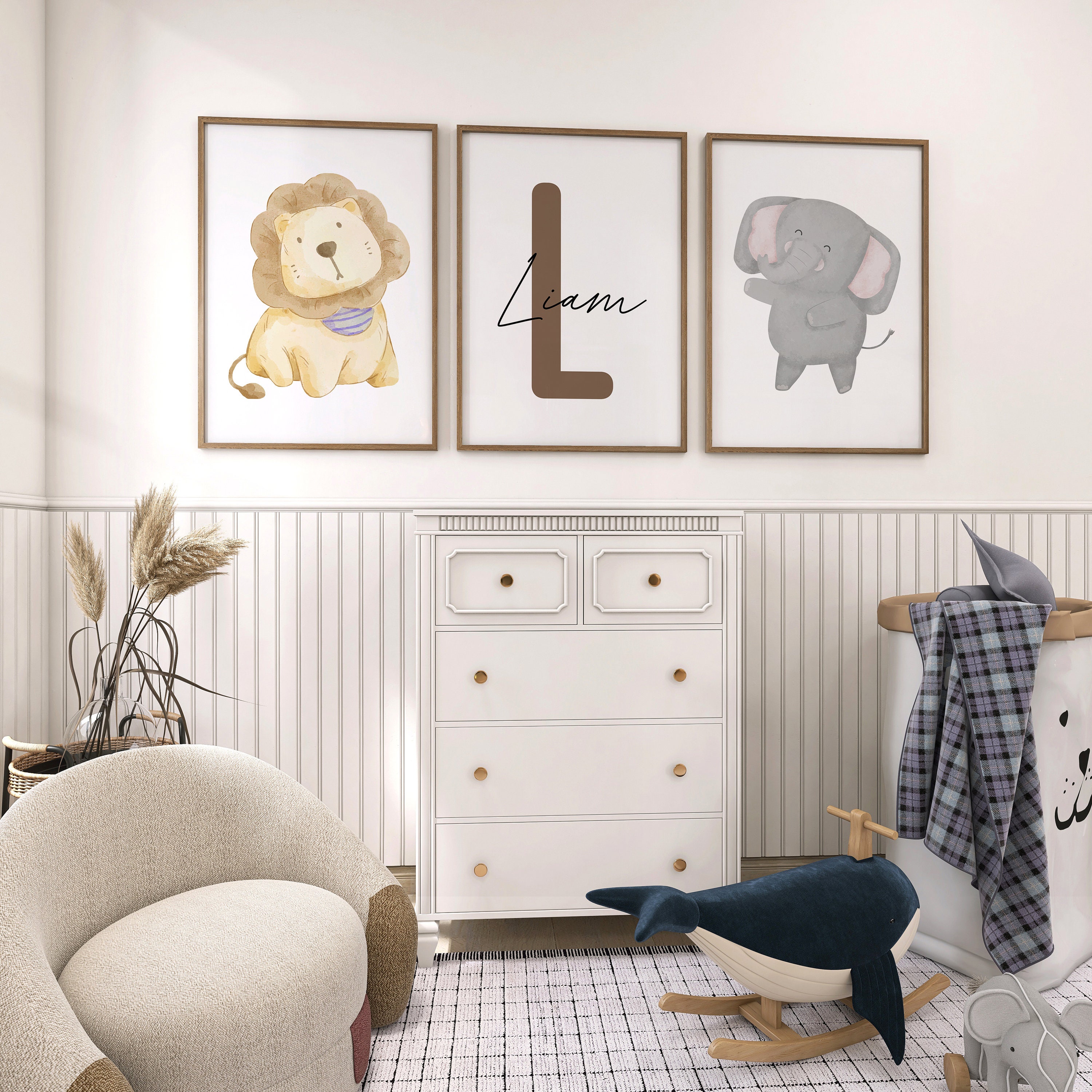 Custom Set of 3 Wall Art Print Safari Animal Nursery Decor Personalized ...