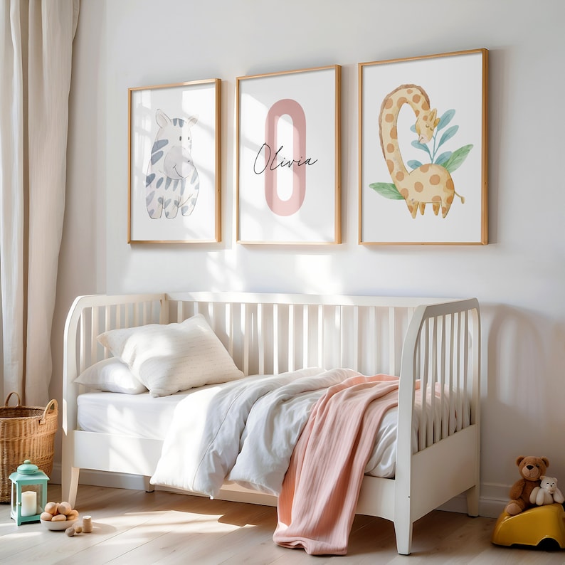 Custom Set of 3 Wall Art Print Safari Animal Nursery Decor Personalized ...