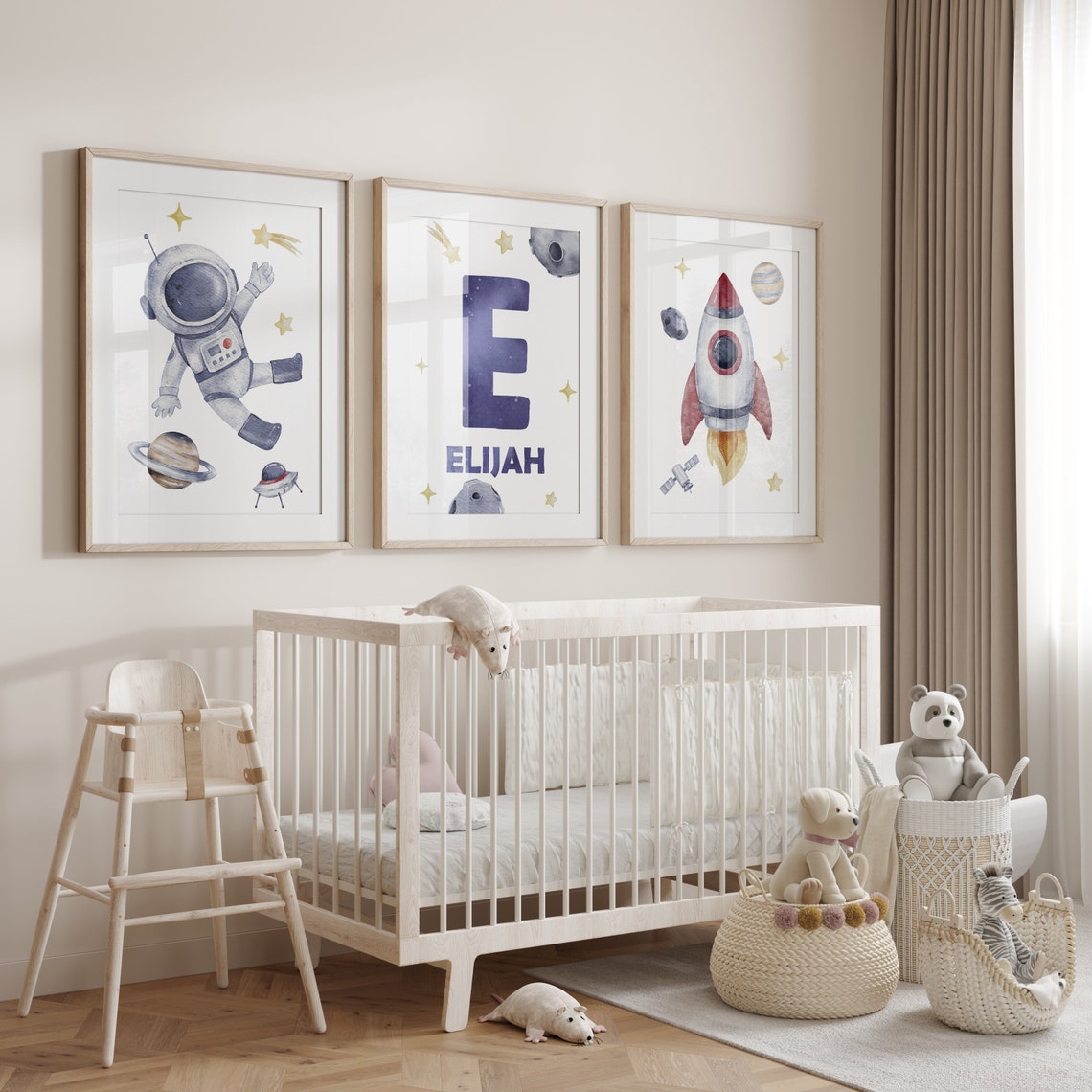 Set of 3 Space Theme Nursery Wall Art Decor Astronaut Spaceship Custom ...