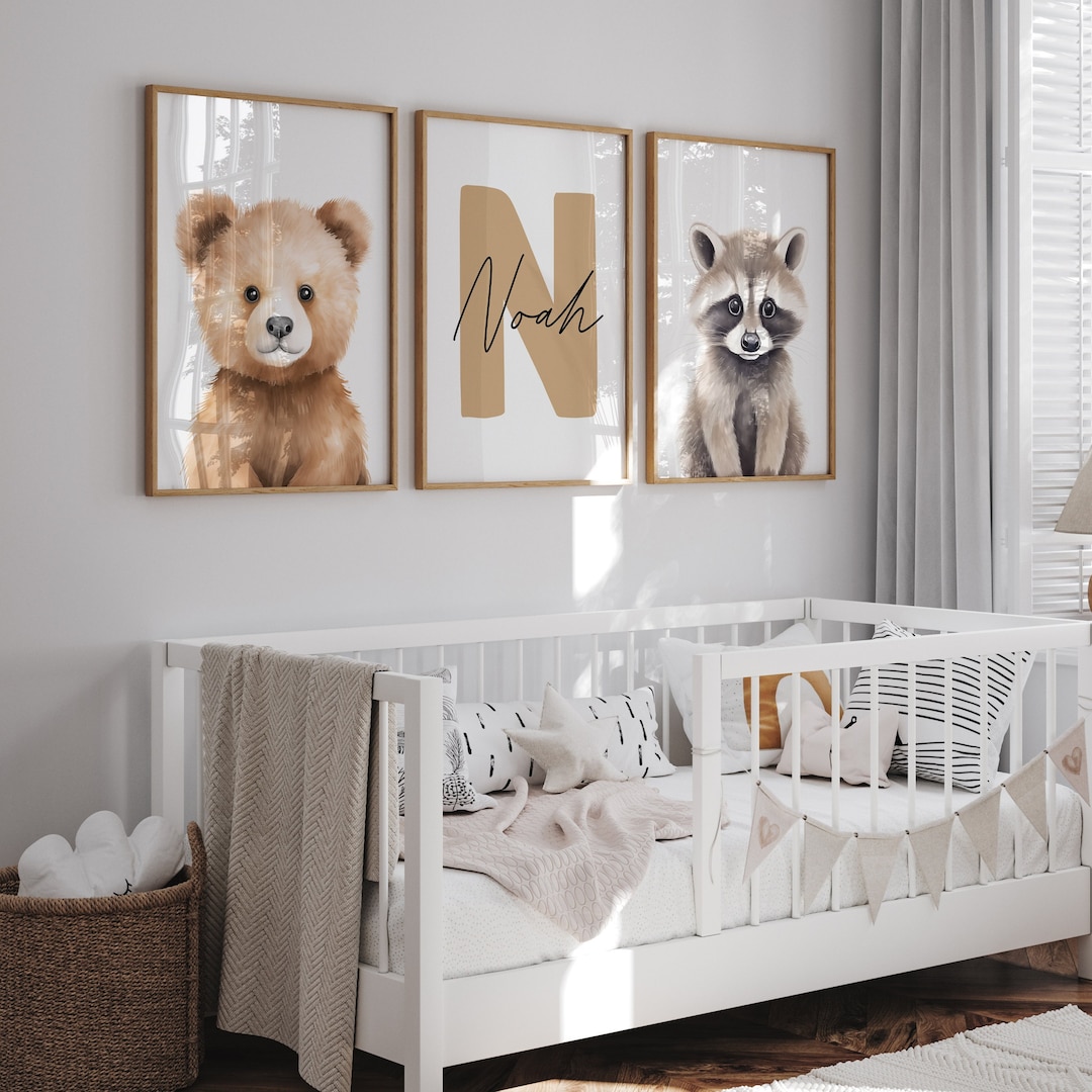 Custom Set of 3 Woodland Nursery Decor Animal Wall Art Prints ...