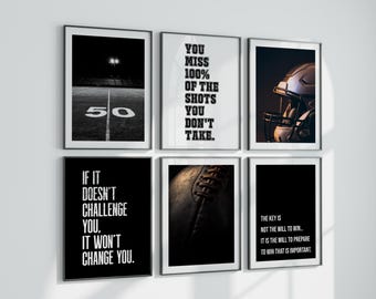Football Prints Set of 6 for Boys, Teen Room Decor Printable Poster Sport Inspirational Quotes Digital Download