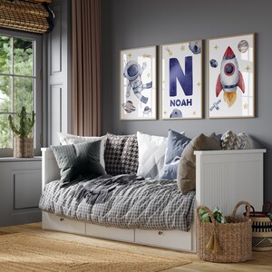 Set of 3 Space Theme Nursery Wall Art Decor Astronaut Spaceship Custom ...