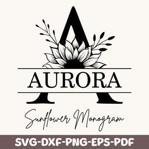 Zonnebloem split monogram svg alfabet bundel bloemen monogram clipart png, zonnebloem brief afbeelding, naam monogram dxf, commercieel gebruik