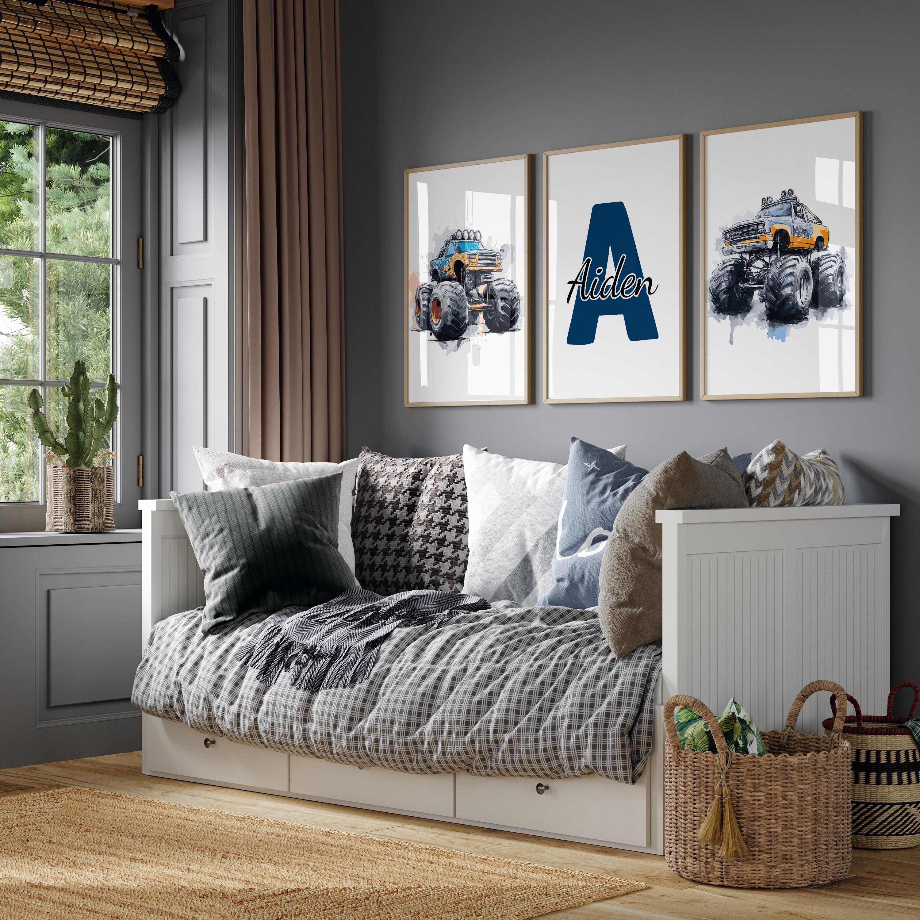 Set of 3 Custom Monster Truck Print Wall Art Posters Printable Boy Decor Personalized Name Prints Racing Car Offroad Vehicle Toddler Boy Art