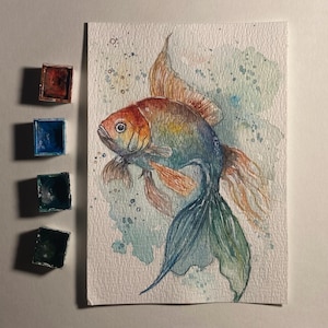 Handmade Watercolor Artwork – Original Fish Painting – Unique Home Wall Decor – Animal Illustration - Unframed