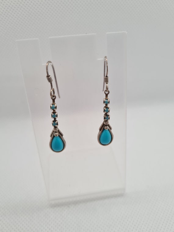 Vintage Sterling Silver Drop Turquoise Earrings B… - image 2
