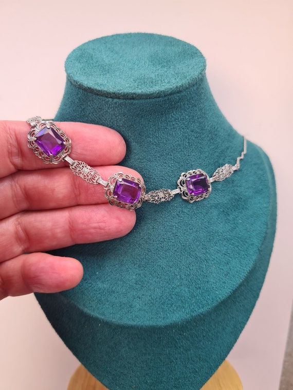 Victorian old Filligree Amethyst paste necklace an