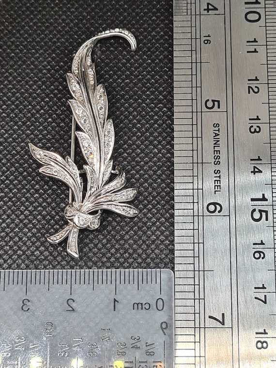 Solid Silver 925  brooch Diamond paste Leave flow… - image 6