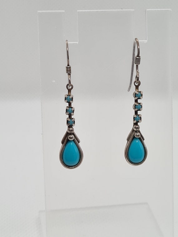 Vintage Sterling Silver Drop Turquoise Earrings B… - image 9