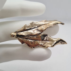 Vintage Eriksen Sterling Silver Brooch: Gilded Danish Leaves Pin