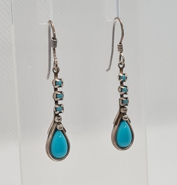 Vintage Sterling Silver Drop Turquoise Earrings B… - image 1