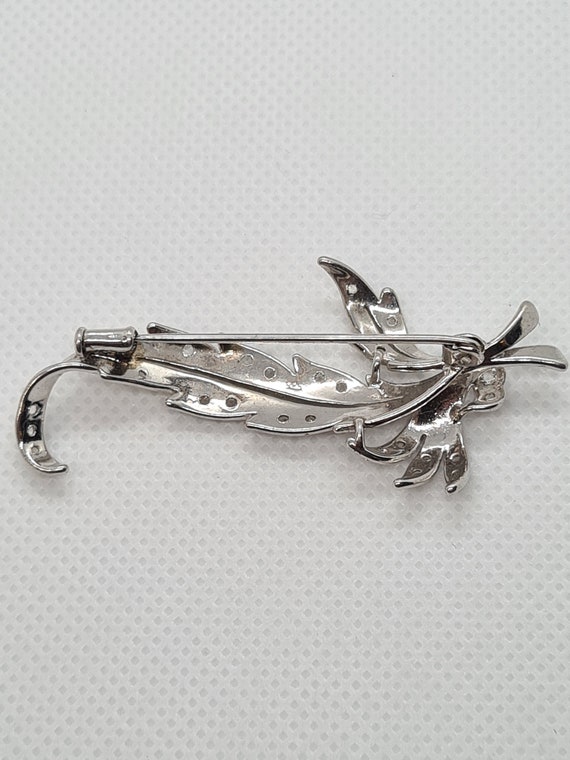 Solid Silver 925  brooch Diamond paste Leave flow… - image 5