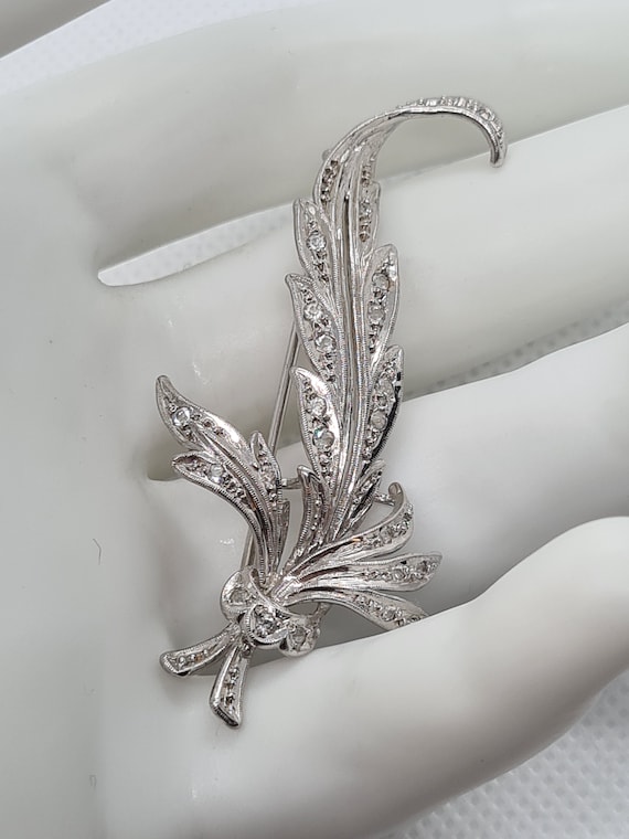 Solid Silver 925  brooch Diamond paste Leave flow… - image 3