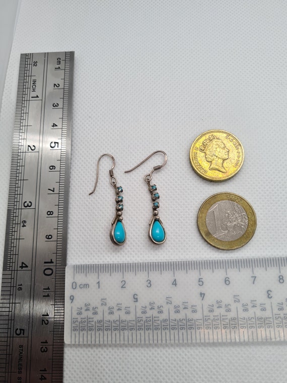 Vintage Sterling Silver Drop Turquoise Earrings B… - image 7
