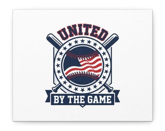 United By The Game Canvas, Patriotic Baseball Wall Art | Vintage Red White Blue